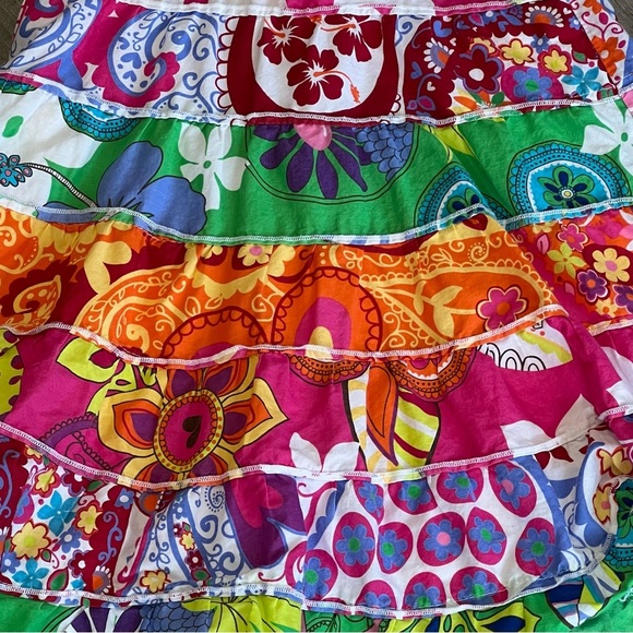 Girls Colorful Patchwork Tiered Ruffle Skirt Elastic Waist Fun Hippie Boho 6/7 - Picture 2 of 8